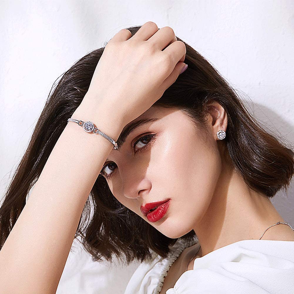 YooAi Jewellery Set Heart Pendant Necklace and Earrings Set Cubic Zirconia Jewellery for Women - Image 3